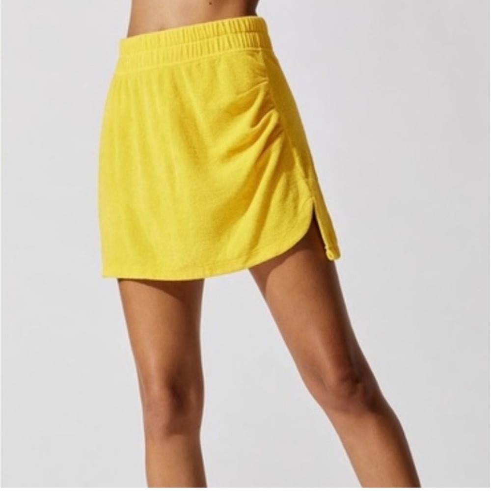 CARBON38 Yellow Terry Cloth Ruched Athletic Mini Skirt Size XL‎